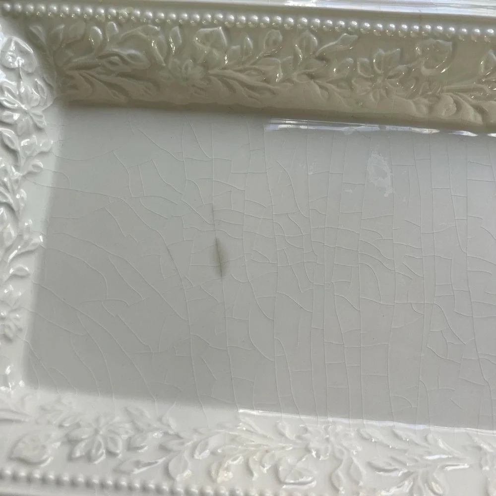 Vintage Italian Creamware Serving Platter with Floral Rim by Ceramica‎ Stefani